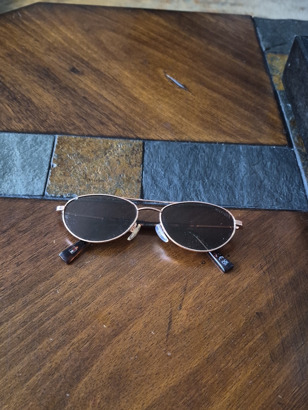 Tommy Hilfiger Carol Slim Rose Gold Oval Sunglasses with Brown Lenses 90s